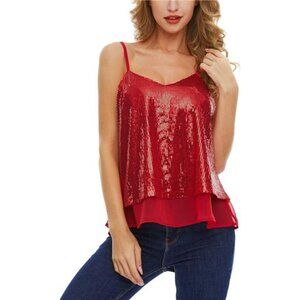 Christmas Women Sequin Tank Tops Sparkly Sequin Camisole Tops Glitter Sequined